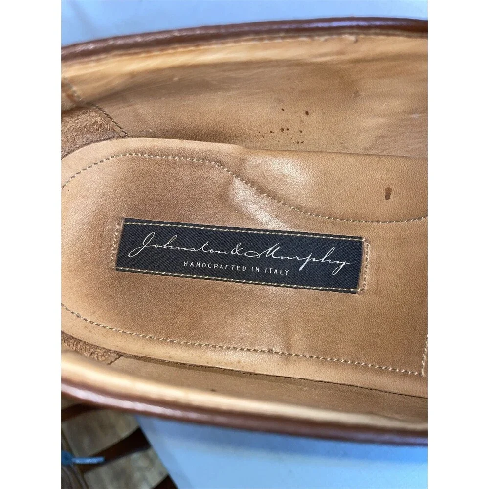 Johnston & Murphy Italy Dress Loafers Mens Sz 10 M Brown Leather Tassels Pebble